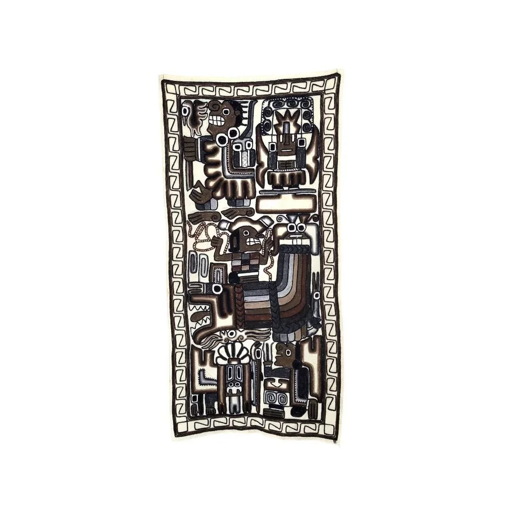 Handmade Peruvian Aztec Mayan Boho Folk Art Woven Wall Hanging Neutral Tones